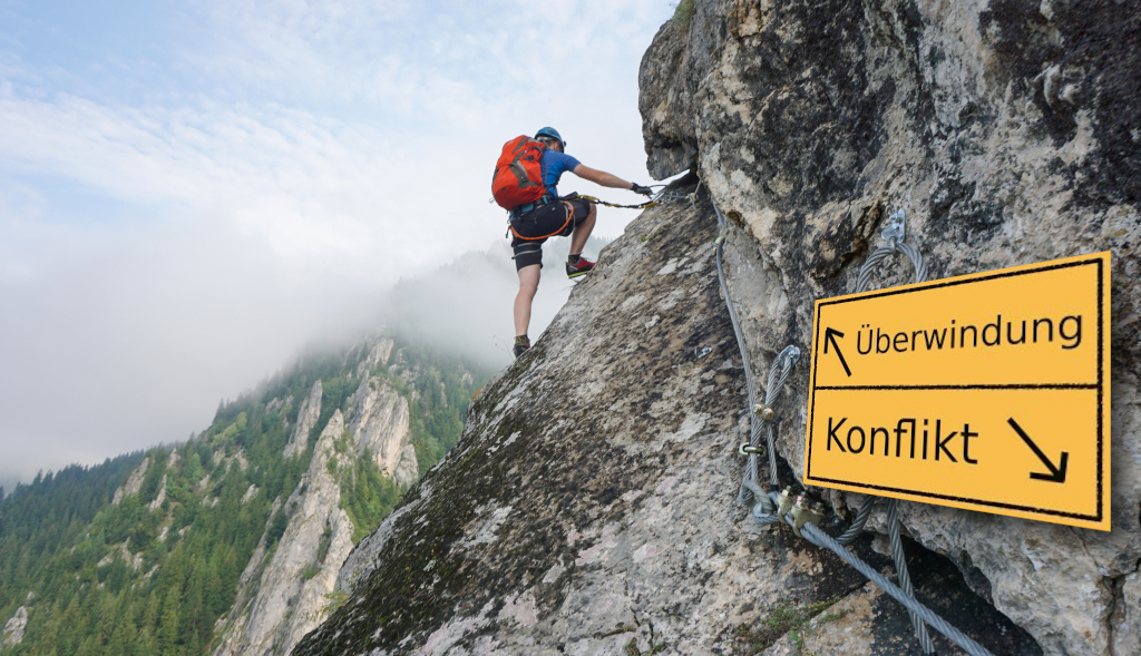 Mann überwindet Höhenangst