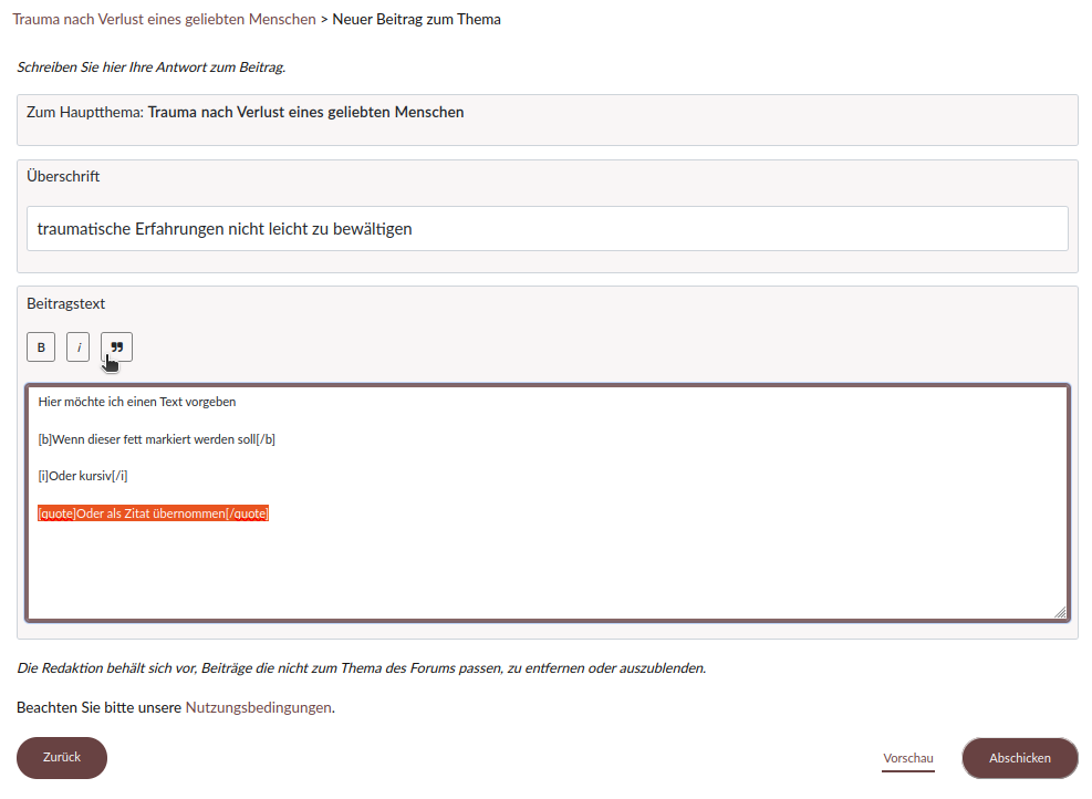 Neuen Beitrag anlegen
