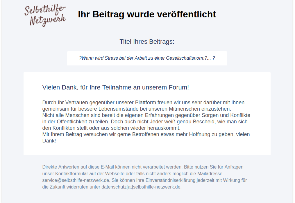 E-Mail: Beitrag veröffentlicht