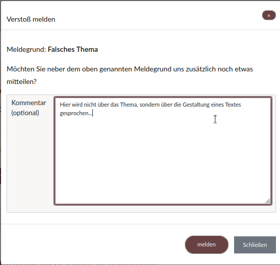 Eigener Hinweis zum Verstoß